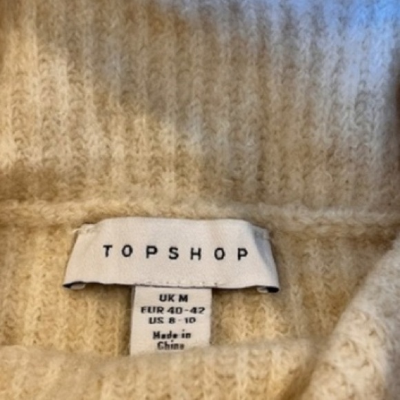 TOPSHOP  Mock Neck Oatmeal Neutral Puff Drop Sleeve Soft Wool Blend Sweater - Picture 6 of 14